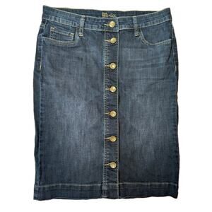 Kut From The Kloth Button Front Denim Skirt Stretch Blue Pencil Mini Size 2